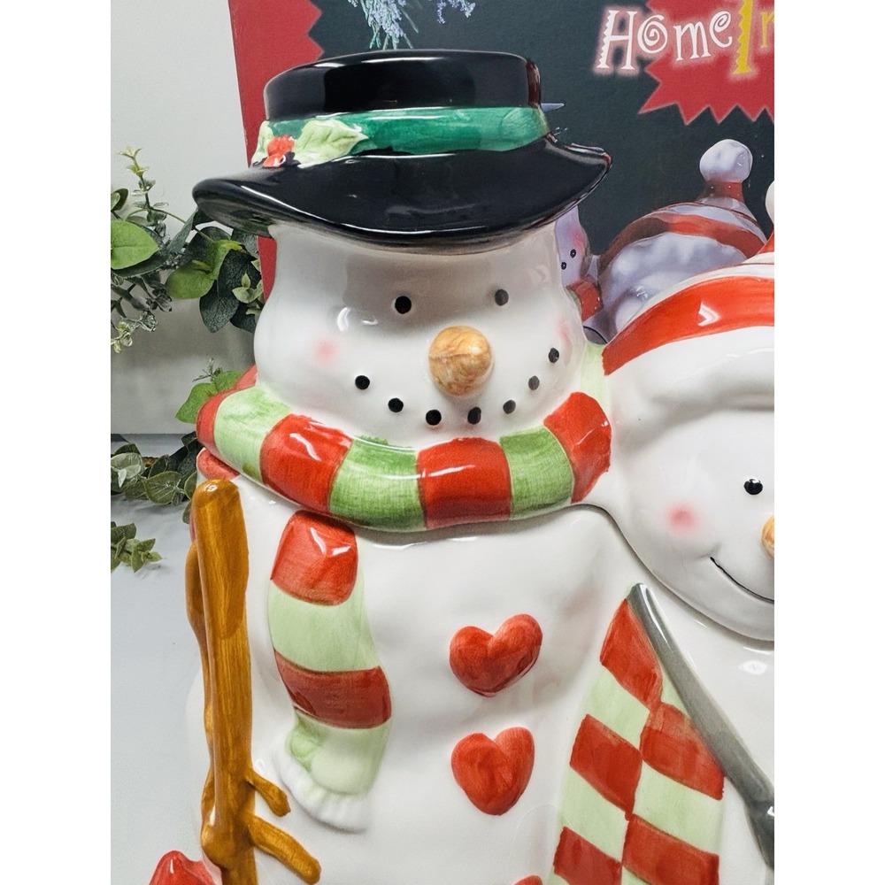 Jolly Snow Men Cookie Jar Let It Snow 1999 Home Trends New In Box Christmas - Picture 3 of 16